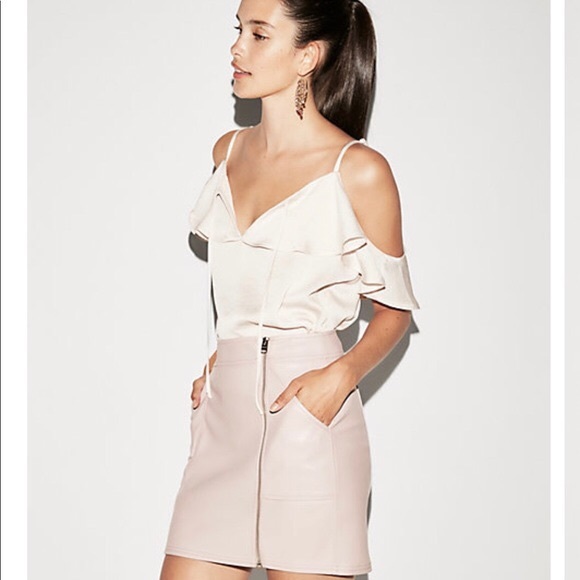 Express Dresses & Skirts - EXPRESS Pink Faux Leather HighWaist Skirt Zipper 8